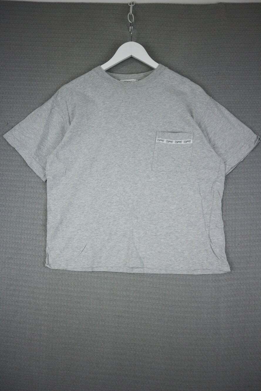 Vintage 90s Esprit Heather Gray Pocket T-Shirt Logo Trim Tape M